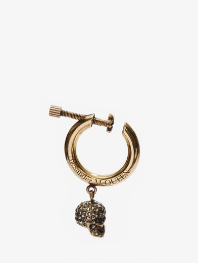 Shop Alexander Mcqueen Skull Hoop Earring In Pale Gold