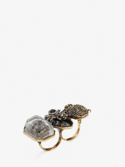 Shop Alexander Mcqueen Jeweled Insect Double Ring In Light Gold