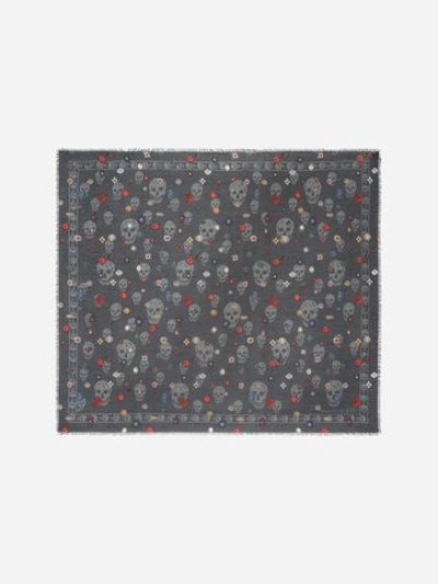 Shop Alexander Mcqueen Jewelled Skull Pashmina Scarf In Anthracite