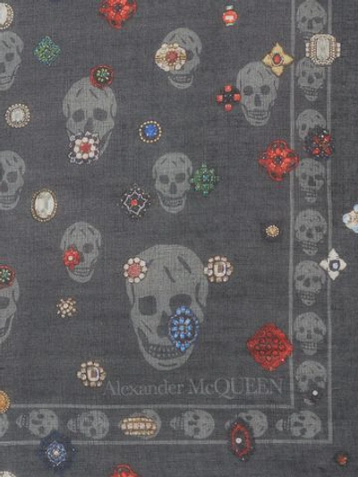Shop Alexander Mcqueen Jewelled Skull Pashmina Scarf In Anthracite