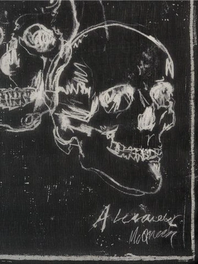 Shop Alexander Mcqueen Graffiti Skull Chiffon Scarf In Black/ivory