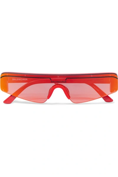 Shop Balenciaga Ski Square-frame Acetate Mirrored Sunglasses In Red