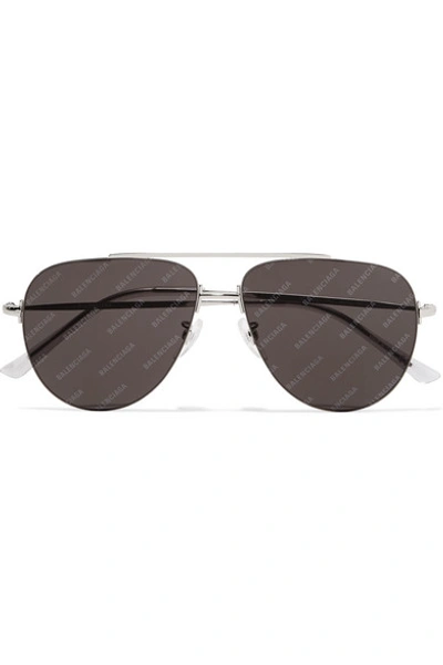 Shop Balenciaga Invisible Printed Aviator-style Silver-tone Sunglasses In Black