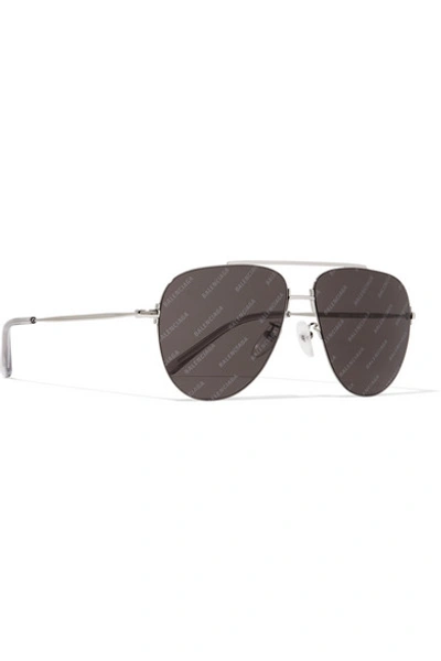 Shop Balenciaga Invisible Printed Aviator-style Silver-tone Sunglasses In Black