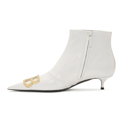 Shop Balenciaga White Varnished Kitten Heel Boots