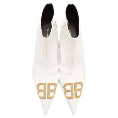 Shop Balenciaga White Varnished Kitten Heel Boots