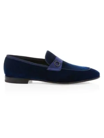 Shop Ferragamo Andrea Velvet Loafers In Blue