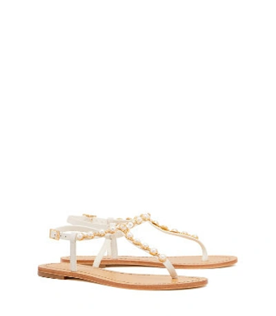 Shop Tory Burch Emmy Pearl Sandals In Linen White