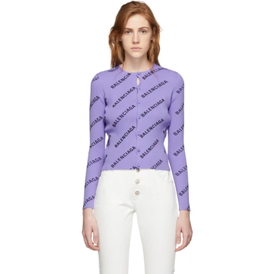 Shop Balenciaga Purple Ribbed Logo Cardigan In 5019 Lilac