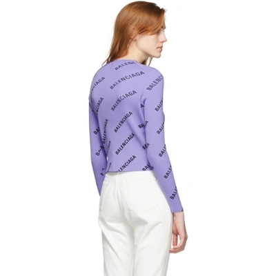 Shop Balenciaga Purple Ribbed Logo Cardigan In 5019 Lilac