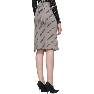 Shop Balenciaga Grey Ribbed Logo Skirt