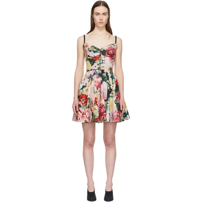 Shop Dolce & Gabbana Dolce And Gabbana Multicolor Peonies Bustier Dress In Hnt68 Pink