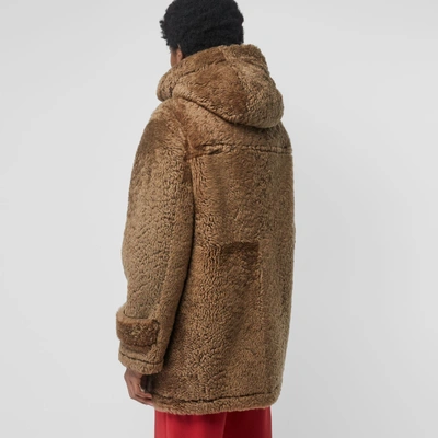 Shop Burberry Shearling Duffle Coat In Taupe