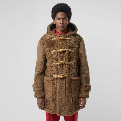 Shop Burberry Shearling Duffle Coat In Taupe