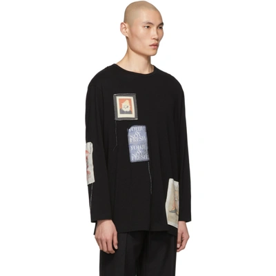 Shop Yohji Yamamoto Black Patched Long Sleeve T-shirt