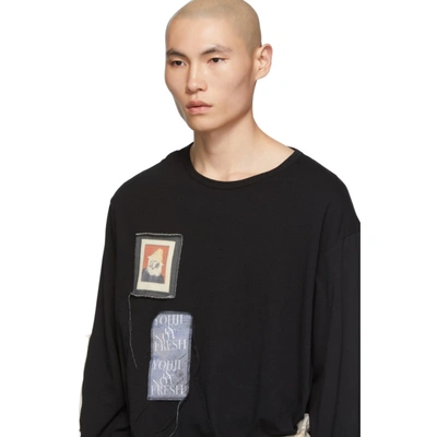 Shop Yohji Yamamoto Black Patched Long Sleeve T-shirt