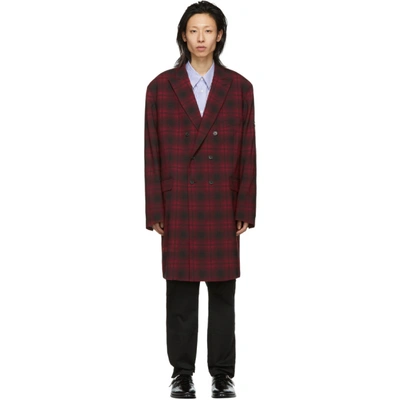 Shop Balenciaga Red And Black Washed Coat In Red/black