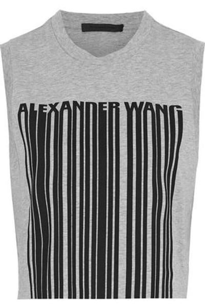 Shop Alexander Wang Cropped Printed Cotton-jersey Tank In Gray