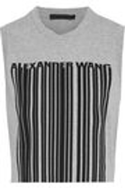 Shop Alexander Wang Cropped Printed Cotton-jersey Tank In Gray