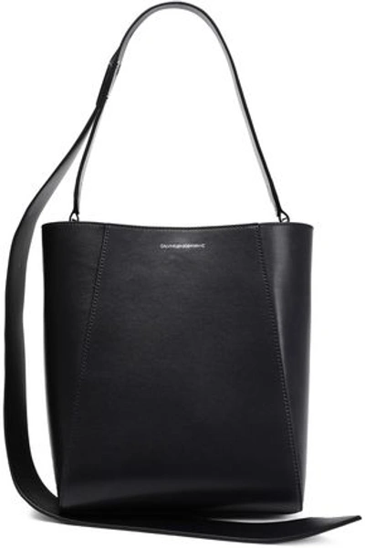 Shop Calvin Klein 205w39nyc Woman Buck Striped Leather Shoulder Bag Black