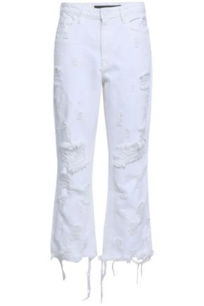Shop Alexander Wang Grind Distressed Kick-flare Jeans In White
