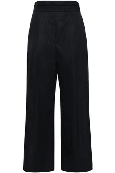 Shop Alexander Wang Grosgrain-trimmed Cotton-poplin Wide-leg Pants In Black