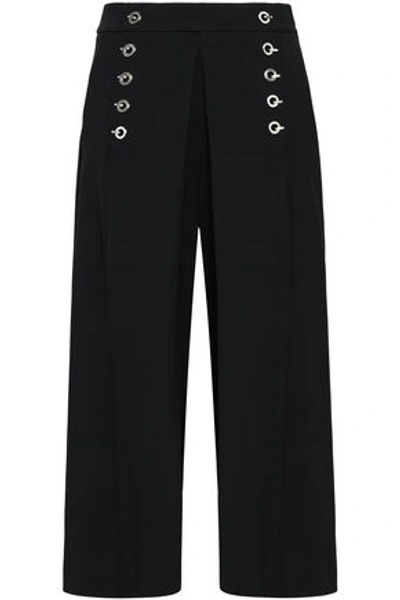 Shop Alexander Wang Eyelet-embellished Pleated Twill Culottes In Black