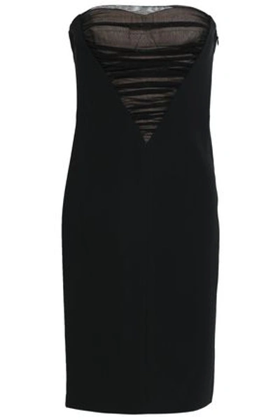 Shop Alexander Wang Woman Strapless Ruched Tulle-paneled Stretch-crepe Mini Dress Black