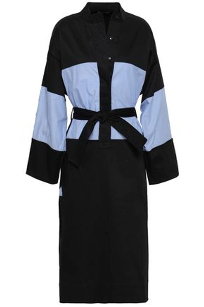 Shop Tome Belted Paneled Stretch-cotton Shirt Dress In Black