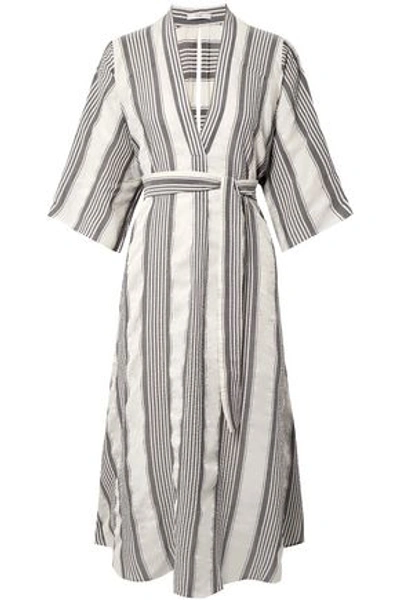 Shop Tome Woman Cutout Striped Seersucker Midi Dress Off-white