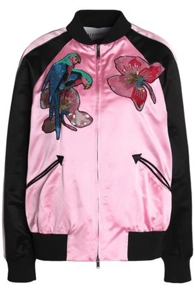 Shop Valentino Woman Embellished Silk-satin Bomber Jacket Pink