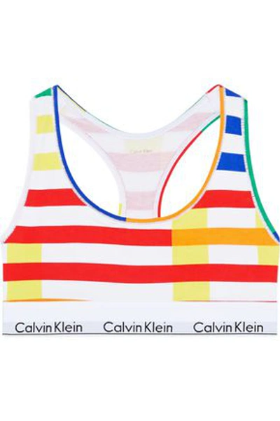 Shop Calvin Klein Underwear Woman Printed Stretch-cotton Bralette White