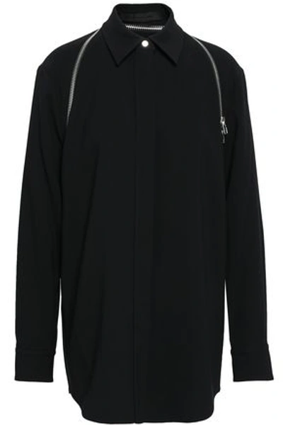 Shop Alexander Wang Woman Zip-detailed Satin-crepe Shirt Black
