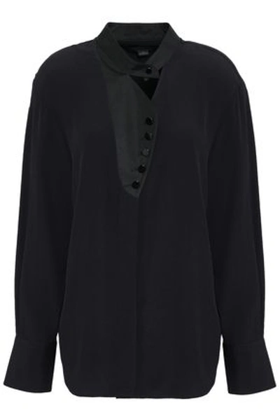 Shop Alexander Wang Woman Sateen-trimmed Cutout Crepe Shirt Black