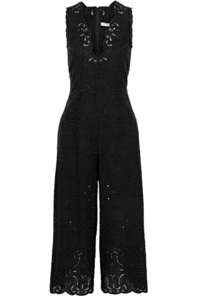 Shop Jonathan Simkhai Woman Cropped Broderie Anglaise Cotton Jumpsuit Black