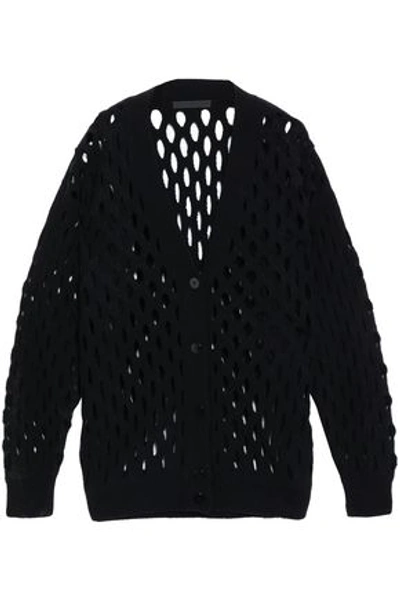 Shop Alexander Wang Woman Open-knit Wool-blend Cardigan Black