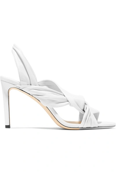Shop Jimmy Choo Leila 85 Knotted Leather Slingback Sandals In White