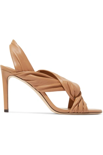 Shop Jimmy Choo Leila 85 Knotted Leather Slingback Sandals In Tan