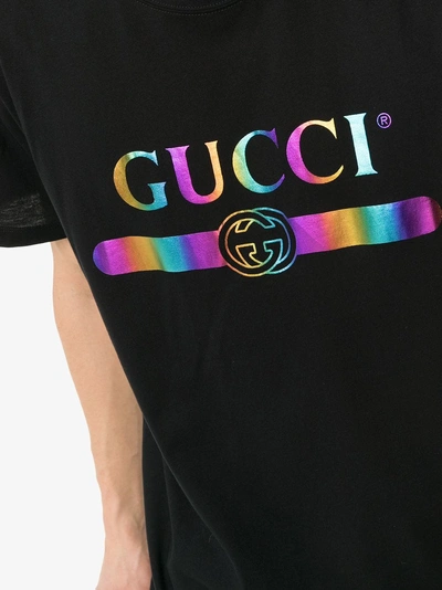 Gucci Iridescent Logo Print Cotton T Shirt - Black | ModeSens