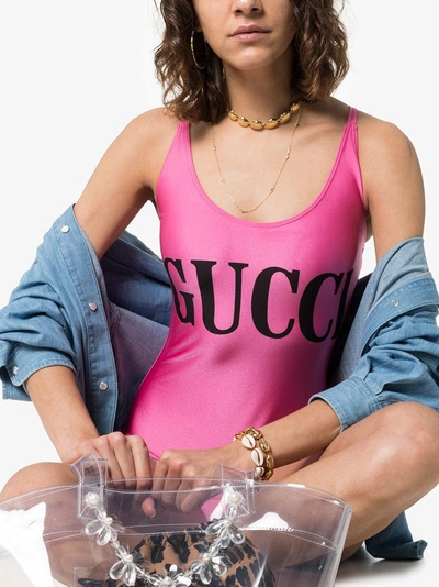 Shop Gucci Gcci Sn Swmst W Frnt Gci Log In 5663 Bubble Gum