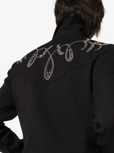 Shop Saint Laurent Teddy Western Style Embroidered Jacquard Print Denim Jacket In 1000 Black