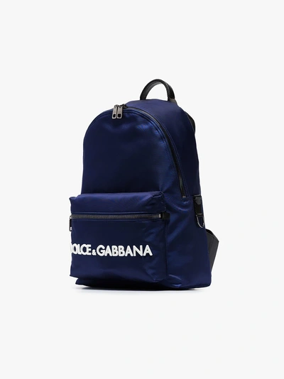 Shop Dolce & Gabbana Navy Blue Leather Trim Backpack In 8c672 Blue