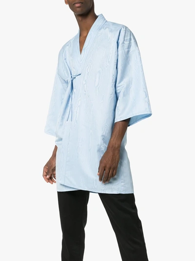 Shop Maison Margiela Short-sleeved Tie Front Kimono Jacket In Blue