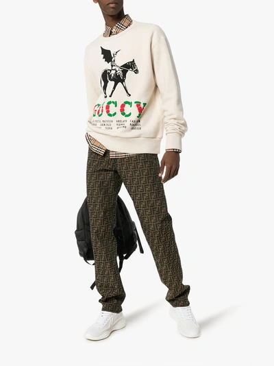 Shop Gucci Winged Jockey Guccy Jumper In 9230 Natural White /multi