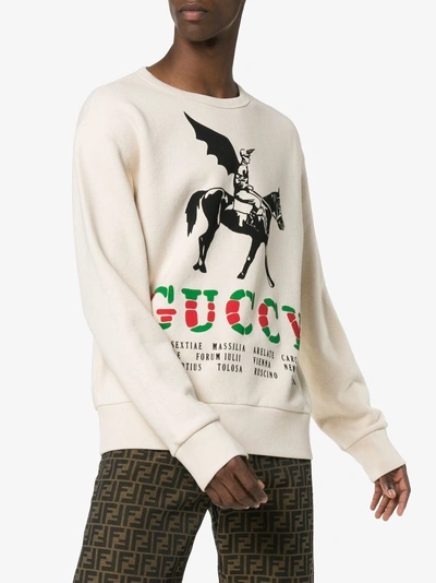 Shop Gucci Winged Jockey Guccy Jumper In 9230 Natural White /multi