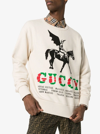 Shop Gucci Winged Jockey Guccy Jumper In 9230 Natural White /multi