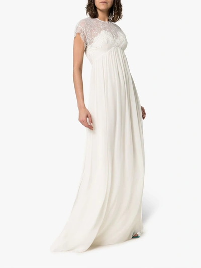 Shop Giambattista Valli Cap Sleeve Lace Insert Empire Line Maxi Dress In White