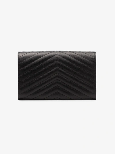 Shop Saint Laurent Black Mini Logo Plaque Quilted Grain Leather Cross Body Bag