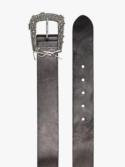 Shop Saint Laurent Black Western-style Logo Plaque Leather Belt In 1000 -  Black