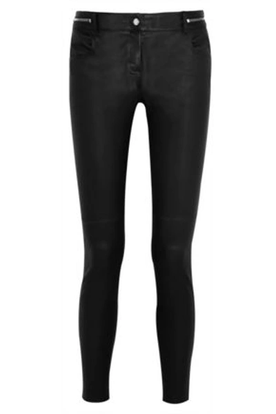 Shop Givenchy Woman Cropped Leather Skinny Pants Black